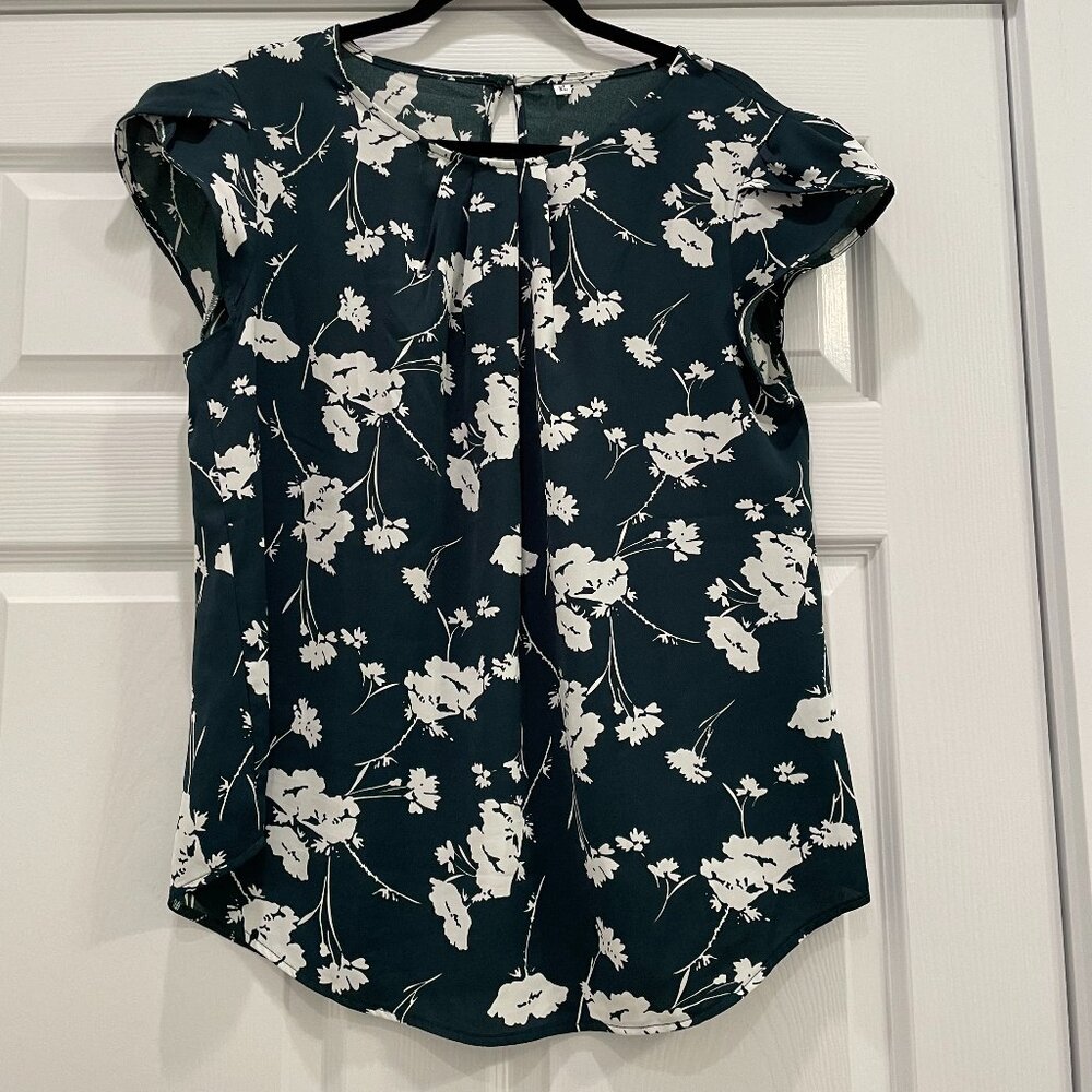 Women's Pleated Top Cap Sleeve Chiffon Blouse XL